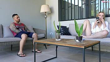 a well-endowed man delivers intense anal action to a stunning blonde beauty in doggystyle position