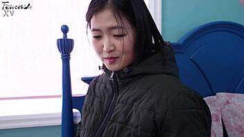 Pretty Korean girlfriend teases in black stockings