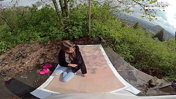 perfect teen lili charmelle deepthroats and rides cock in forest outdoors