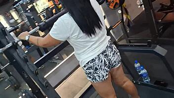 gym slut bent over for hairy pussy doggystyle fingering