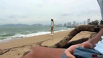 Public flashing babe helps you jerk off to explosive cumshot