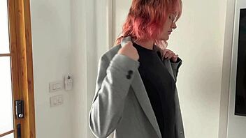 Redhead pantyhose beauty trembles in fetish bind