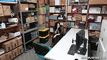 hot thief bent over office desk railed doggystyle by boss condom pussy pounding