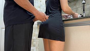 cumming on maid's dress kitchen free use bubble butt