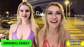 cherry kiss moans riding cock in threesome orgy