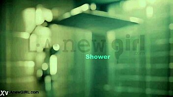 Hot brunette milf model strips in steamy shower casting