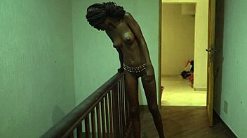 Dolcina seductively showers her skinny African tits and curves
