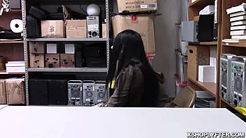 hot thief bent over office desk railed doggystyle by boss condom pussy pounding