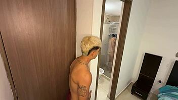 stepsis showers open door i join and fuck her big cock