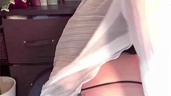 crossdressing chika teases with netted crotch in steamy solo play