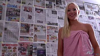 Platinum blonde babe rides and shakes on massive cock cowgirl style