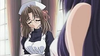 horny woman moans with seductive maid on the bed