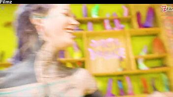 I hard fist tattooed goth punk lesbian's shaved pussy with huge toys till wild orgasm first time