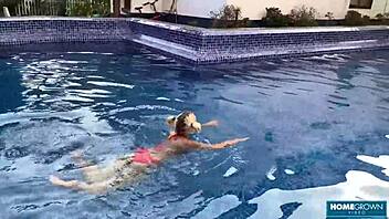 horny lolipop rides mark pirson's cock poolside doggystyle