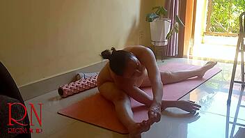 Curvy gymnast nude yoga fitness acrobatic housewife poses