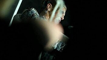 Stockinged babe takes bukkake cumshots at gloryhole toy play