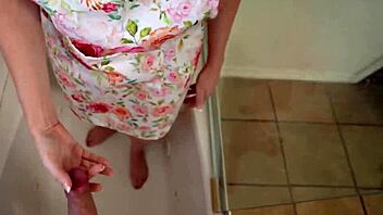 hot granny blows young guy pov shower handjob suck