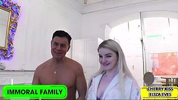 cherry kiss moans riding cock in threesome orgy