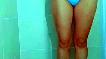 college brazilian beauty teases wet thong shower to orgasm