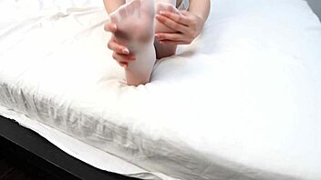 redhead teen in stockings gives footjob and deepthroat for feet lovers