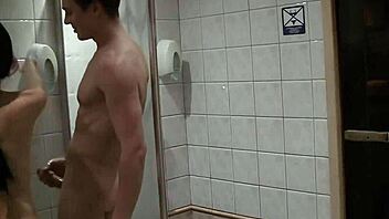 skinny brunette gives deep blowjob at wild stag party