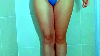 college brazilian beauty teases wet thong shower to orgasm