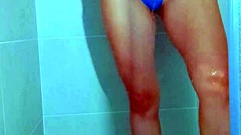 college brazilian beauty teases wet thong shower to orgasm