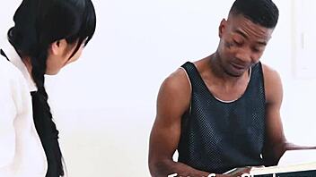 PETITE WHORE TAKES ENORMOUS BLACK PENIS DOGGYSTYLE!