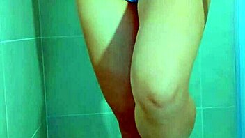 college brazilian beauty teases wet thong shower to orgasm