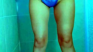 college brazilian beauty teases wet thong shower to orgasm