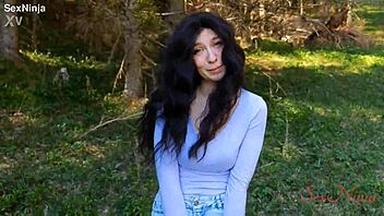 Scared influencer grabs big cock over bear in forest!