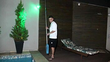 Piscineiro fucks horny boss by the pool