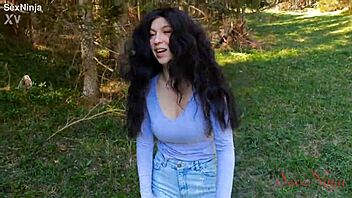 Scared influencer grabs big cock over bear in forest!