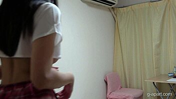 imagine me in no bra miniskirt uniform thong stripping naked hairy pussy fitness