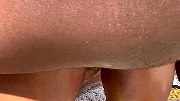 african couple's hairy pussy creampie doggystyle blast outdoors