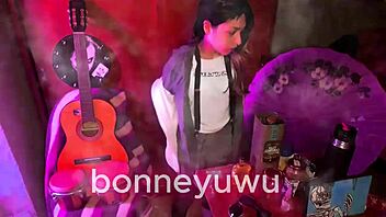 Petite pigtail bartender bonney sucks dildo in miniskirt for cash toys solo