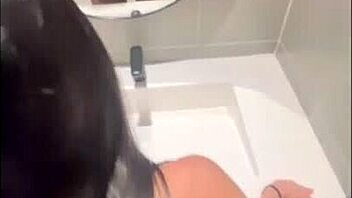 viral risky creampie with horny latina teen in public bathroom