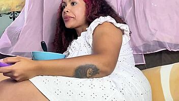 chubby ebony rips massive farts on couch with cereal