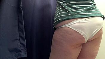 chubby milf's big ass squeezes into tight leggings voyeur closeup