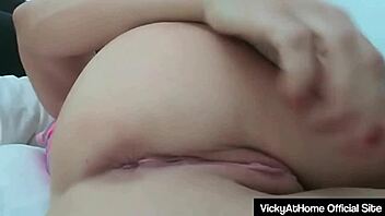 vicky vette shoves huge dildo deep in mature tight ass