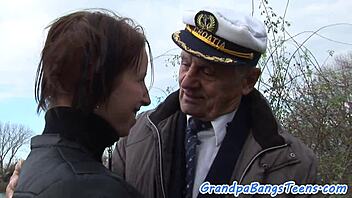 busty teen rides old seaman's cock kissing european style