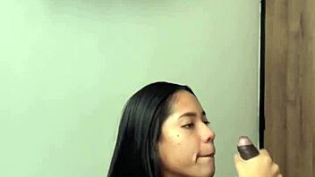 cute brunette slips into guy's room for sloppy deepthroat blowjob with amateur couple nysdel