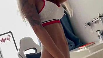 Hot Monika Fox strips sexy sport outfit, nipples pierced 🔥😍💋