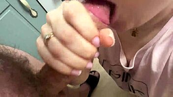 Blindfolded blonde wife gives ultimate close-up blowjob with cum on her face