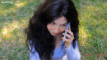 Scared influencer grabs big cock over bear in forest!