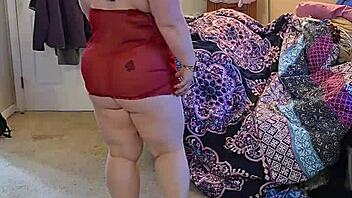 bbw brunette milf lingerie striptease big natural tits