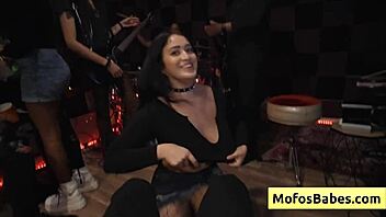 brunette nia bleu sucks cock backstage then takes doggystyle pounding