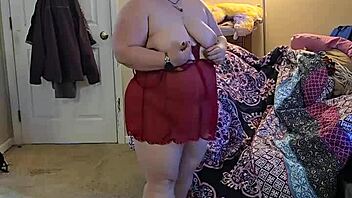 bbw brunette milf lingerie striptease big natural tits