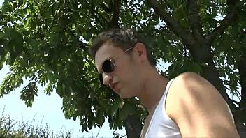 Beautiful brunette's ass fucked deepthroat outdoor countryside cumshot