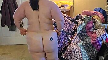 bbw brunette milf lingerie striptease big natural tits